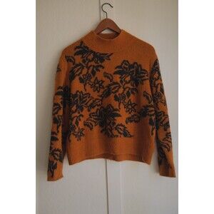 Cliche Floral Mock Neck Sweater Size XL Burnt Orange & Black Y2K